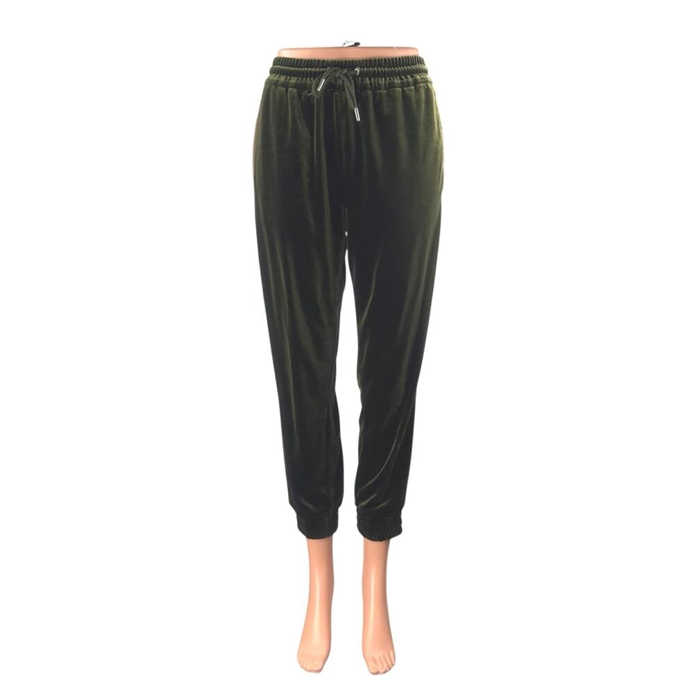 Zara Women's Green Velvet Velour Colorblock High Rise Jogger Sweat Pants Size XS